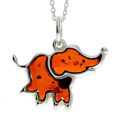 925 Sterling Silver & Baltic Amber Lucky Elephant Pendant - AD214