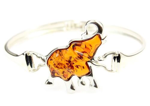 925 Sterling Silver & Baltic Amber Lucky Elephant Bangle - ADBL500