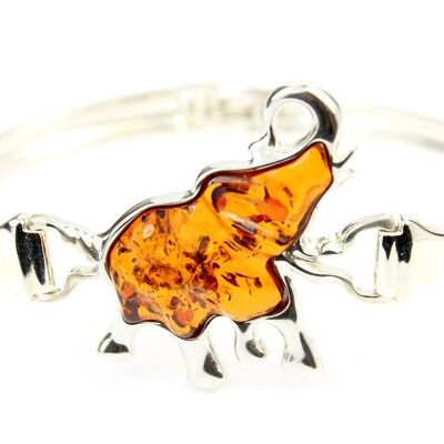 925 Sterling Silver & Baltic Amber Lucky Elephant Bangle - ADBL500