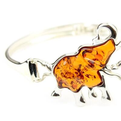 925 Sterling Silver & Baltic Amber Lucky Elephant Bangle - ADBL500