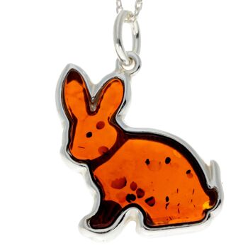 Pendentif lapin en argent sterling 925 et ambre baltique - AD221 1