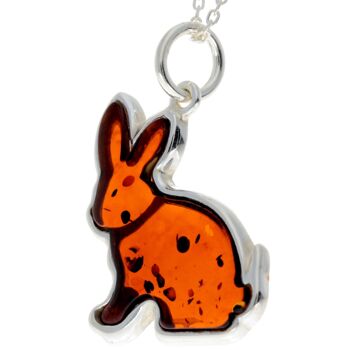 Pendentif lapin en argent sterling 925 et ambre baltique - AD221 2