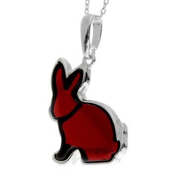 Pendentif lapin en argent sterling 925 et ambre baltique - AD221 6