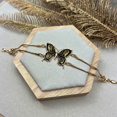 Pulsera de plata de ley 925 chapada en oro y mariposa de ámbar báltico - AG500E