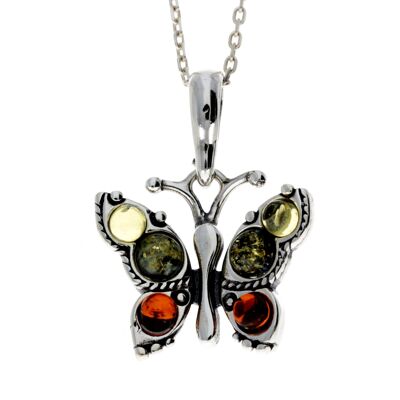 Pendentif papillon en argent sterling 925 et ambre de la Baltique - 362