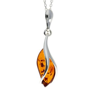 Pendentif moderne en argent sterling 925 et ambre de la Baltique - GL395 11