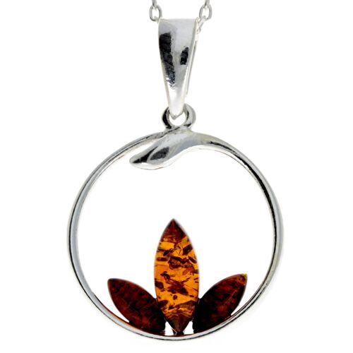 925 Sterling Silver & Baltic Amber 3 Stone Amber Modern Pendant - GL394