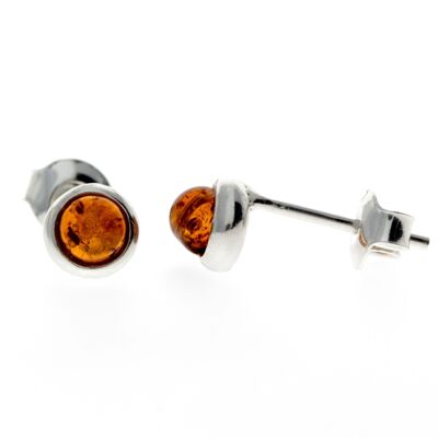 Boucles d'oreilles clous en argent sterling 925 et ambre de la Baltique - K088