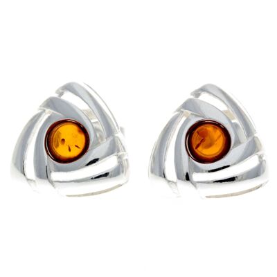 Boucles d'oreilles modernes triangle en argent sterling 925 et ambre de la Baltique - GL032