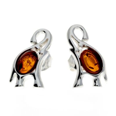 Boucles d'oreilles éléphant en argent sterling 925 et ambre de la Baltique - GL176