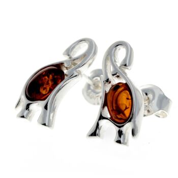 Boucles d'oreilles éléphant en argent sterling 925 et ambre de la Baltique - GL176 2