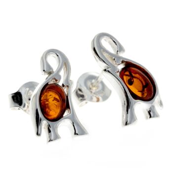 Boucles d'oreilles éléphant en argent sterling 925 et ambre de la Baltique - GL176 4