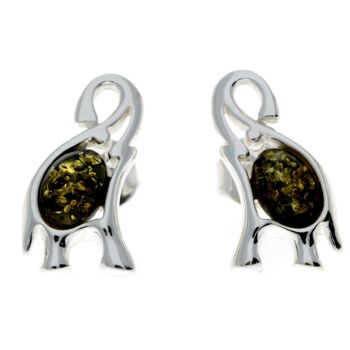 Boucles d'oreilles éléphant en argent sterling 925 et ambre de la Baltique - GL176 5