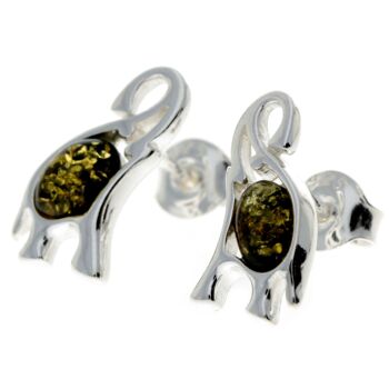 Boucles d'oreilles éléphant en argent sterling 925 et ambre de la Baltique - GL176 6