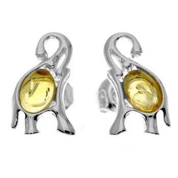 Boucles d'oreilles éléphant en argent sterling 925 et ambre de la Baltique - GL176 13