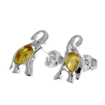 Boucles d'oreilles éléphant en argent sterling 925 et ambre de la Baltique - GL176 14