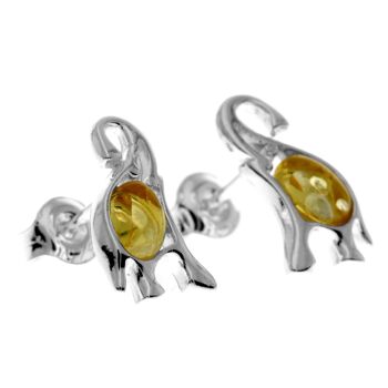 Boucles d'oreilles éléphant en argent sterling 925 et ambre de la Baltique - GL176 16