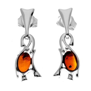 Boucles d'oreilles éléphant en argent sterling 925 et ambre de la Baltique - GL176 18