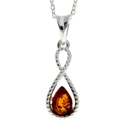 Pendentif infini en argent sterling 925 et ambre de la Baltique - GL393