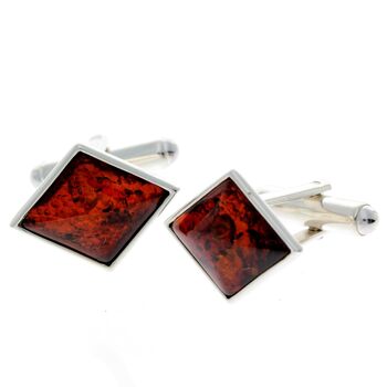 Boutons de manchette classiques en argent sterling 925 et ambre de la Baltique - AAC007 2