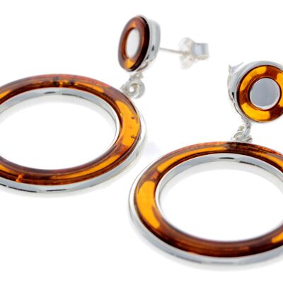 Boucles d'oreilles pendantes modernes en argent sterling 925 et ambre de la Baltique - AC020