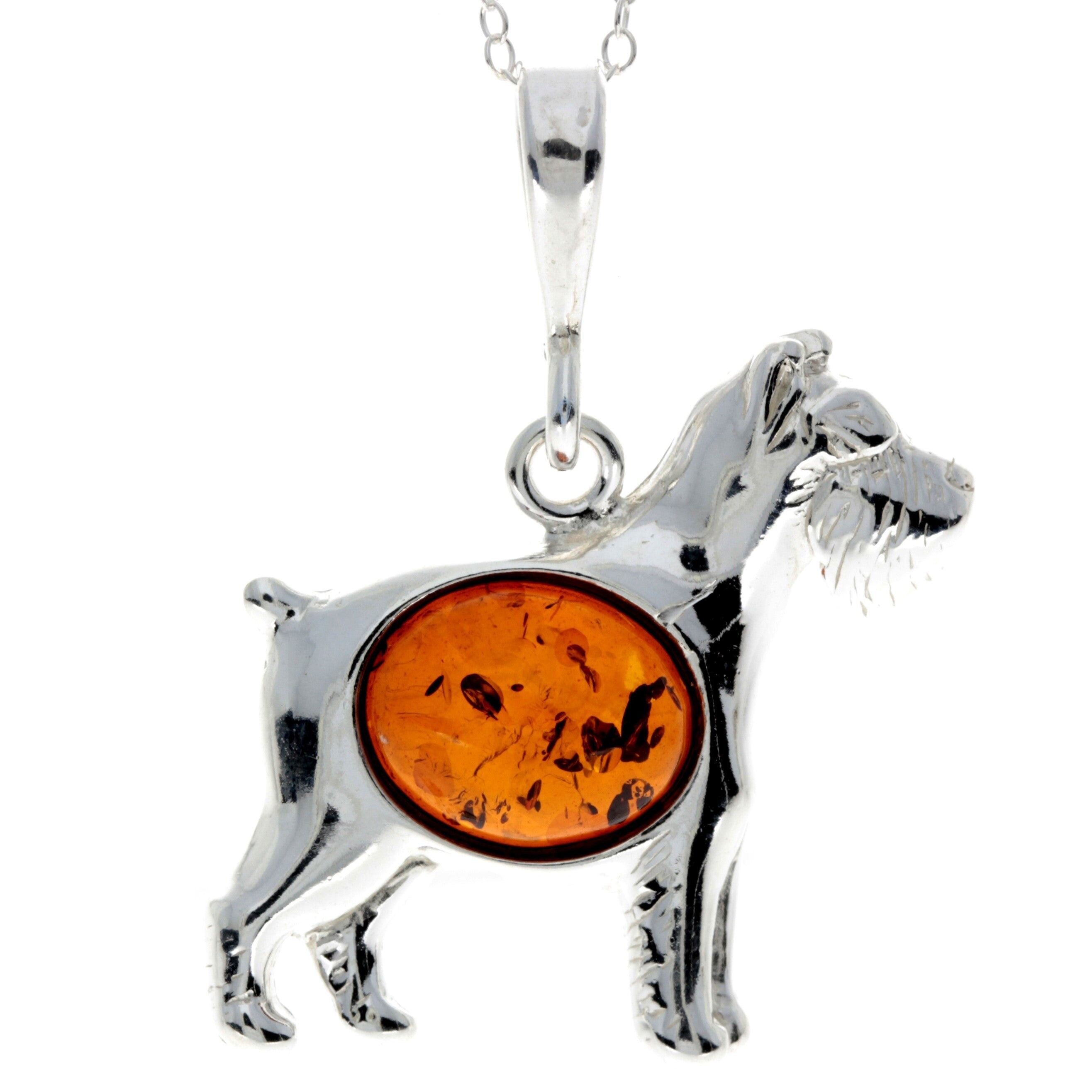 925 Sterling Silber & Baltischer Bernstein Terrier Hund Anhänger - M2006