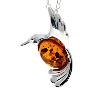 Ciondolo uccello in argento sterling 925 e ambra baltica - GL399