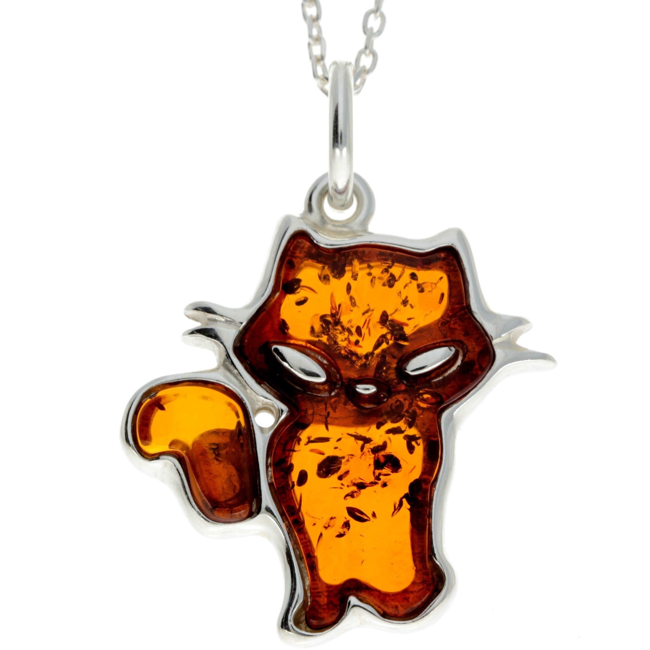 Katzenanhänger aus 925er Sterlingsilber und baltischem Bernstein - AD213