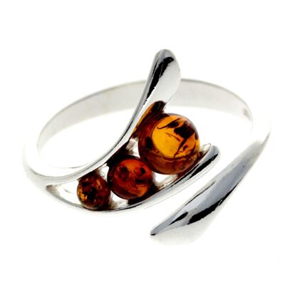 Bague ajustable en argent sterling 925 et ambre de la Baltique à 3 pierres