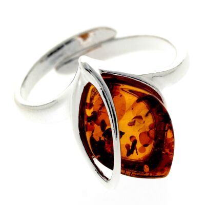 Bague ajustable moderne en argent sterling 925 et ambre de la Baltique - GL469