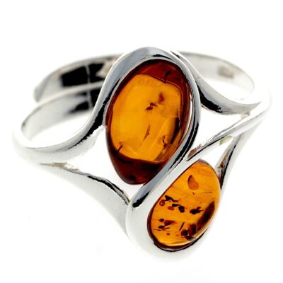 Bague moderne en argent sterling 925 et véritable ambre de la Baltique - GL405