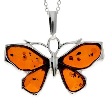 Pendentif papillon en argent sterling 925 et véritable ambre de la Baltique - AD217 27