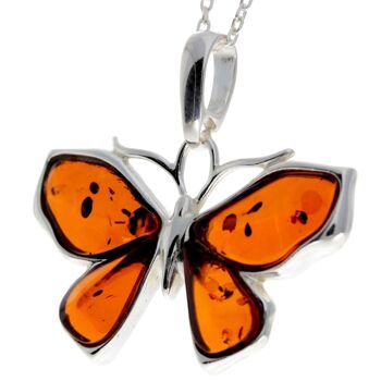 Pendentif papillon en argent sterling 925 et véritable ambre de la Baltique - AD217 2