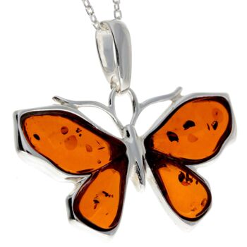 Pendentif papillon en argent sterling 925 et véritable ambre de la Baltique - AD217 4