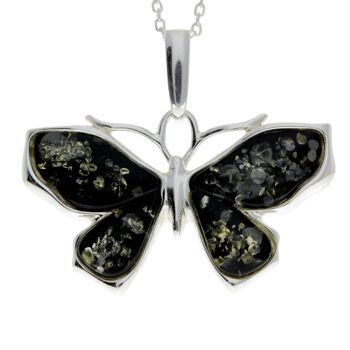 Pendentif papillon en argent sterling 925 et véritable ambre de la Baltique - AD217 6