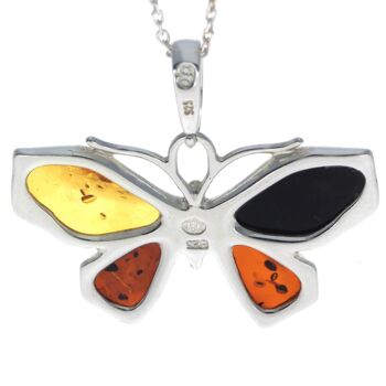 Pendentif papillon en argent sterling 925 et véritable ambre de la Baltique - AD217 16