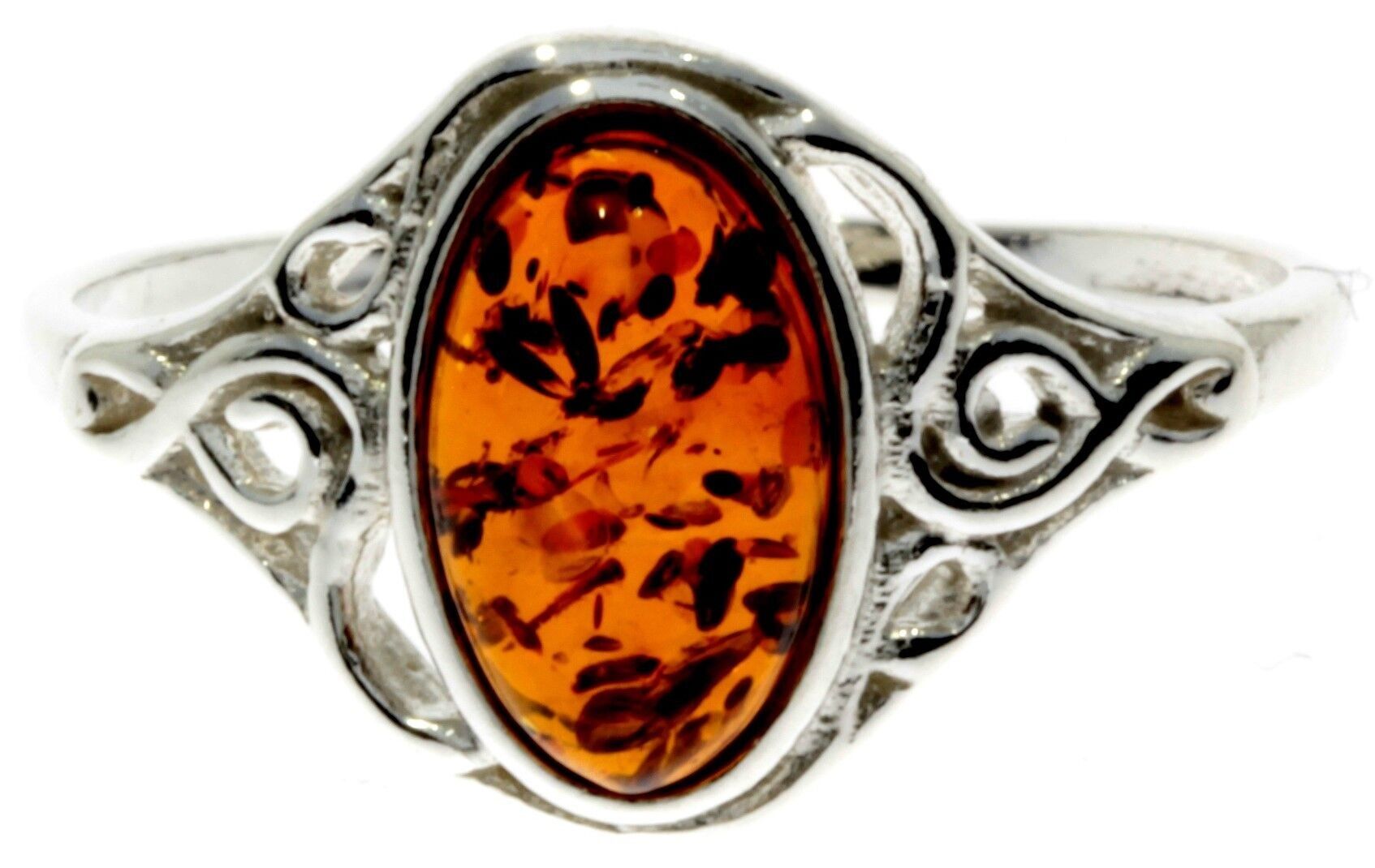 925 Sterling Silber & Ovaler Baltischer Bernstein Klassischer Ring - M713