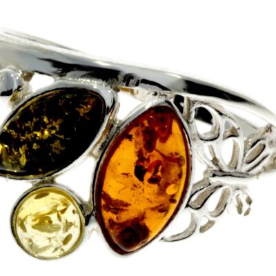 925 Sterling Silver & Baltic Amber Modern Ring with silver butterfly - M717