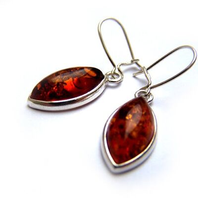 Boucles d'oreilles classiques en argent sterling 925 et ambre de la Baltique - K087