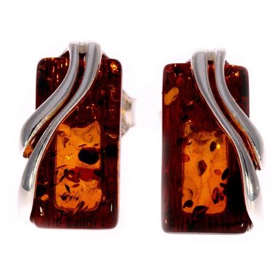 925 Sterling Silver & Baltic Amber Modern Studs Earrings - GL005