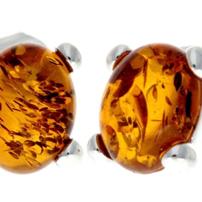 925 Sterling Silver & Baltic Amber Classic Oval Stud Earrings - GL028