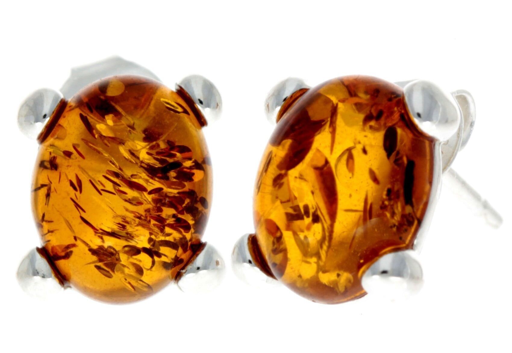 925 Sterling Silber & Baltischer Bernstein Klassische Ovale Ohrstecker - GL028