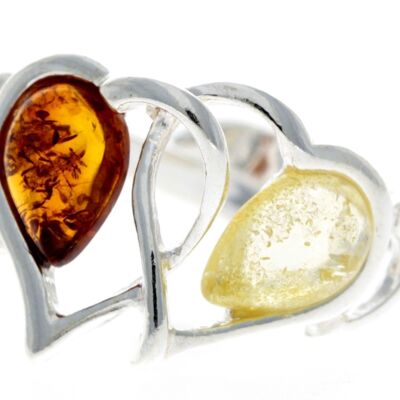 925 Sterling Silver & Baltic Amber Heart Adjustable Ring - GL713A