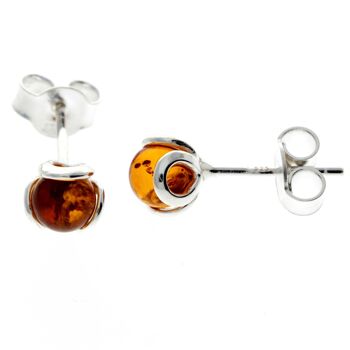 Boucles d'oreilles boule en argent sterling 925 et ambre de la Baltique - 5966 1