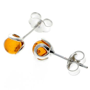 Boucles d'oreilles boule en argent sterling 925 et ambre de la Baltique - 5966 2
