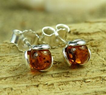 Boucles d'oreilles boule en argent sterling 925 et ambre de la Baltique - 5966 5