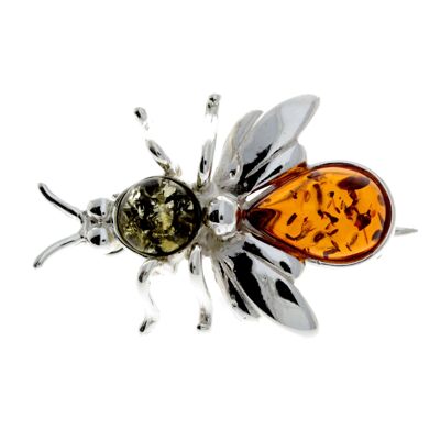 Spilla a forma di mosca in argento sterling 925 e ambra baltica - M801