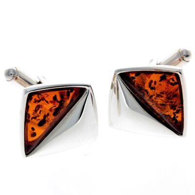 925 Sterling Silver & Baltic Amber Modern Cufflinks - AAC003