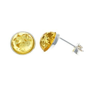 Boucles d'oreilles rondes en argent sterling 925 et ambre de la Baltique - M641 23