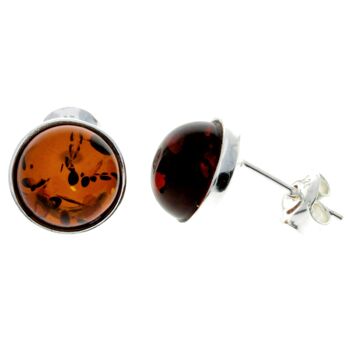 Boucles d'oreilles rondes en argent sterling 925 et ambre de la Baltique - M641 25